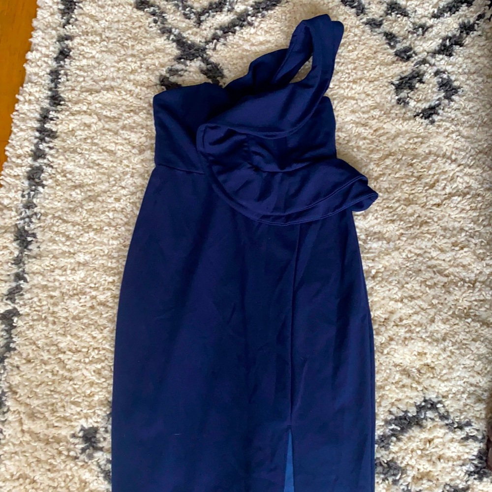 Ruffle one shoulder bodycon midi dress